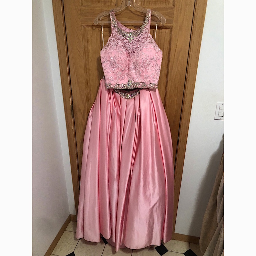 Pink two-piece prom dress